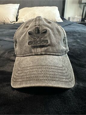 Mens Adidas Original Washed Grey Denim Baseball Strap Back Cap - Adjustable